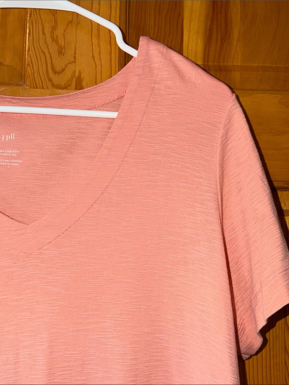 J. Jill Peach Slub-Knit V-Neck Short Sleeve Tee